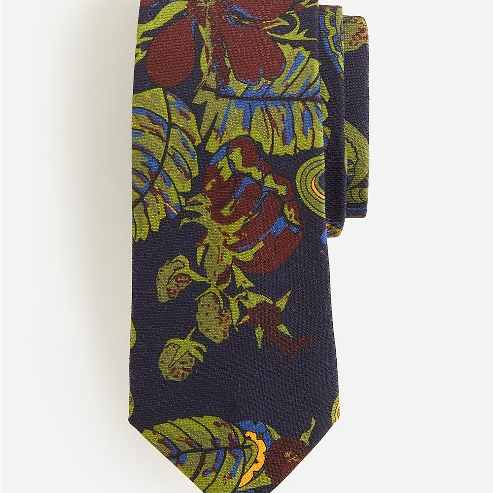 J.Crew English wool challis tie - Bold Blue and Red Tropical Leaf Tie